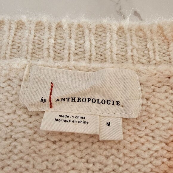 Anthropologie Oversize Maggie Bell Sleeves Knit Pullover Sweater Cream Women's M - Picture 6 of 13